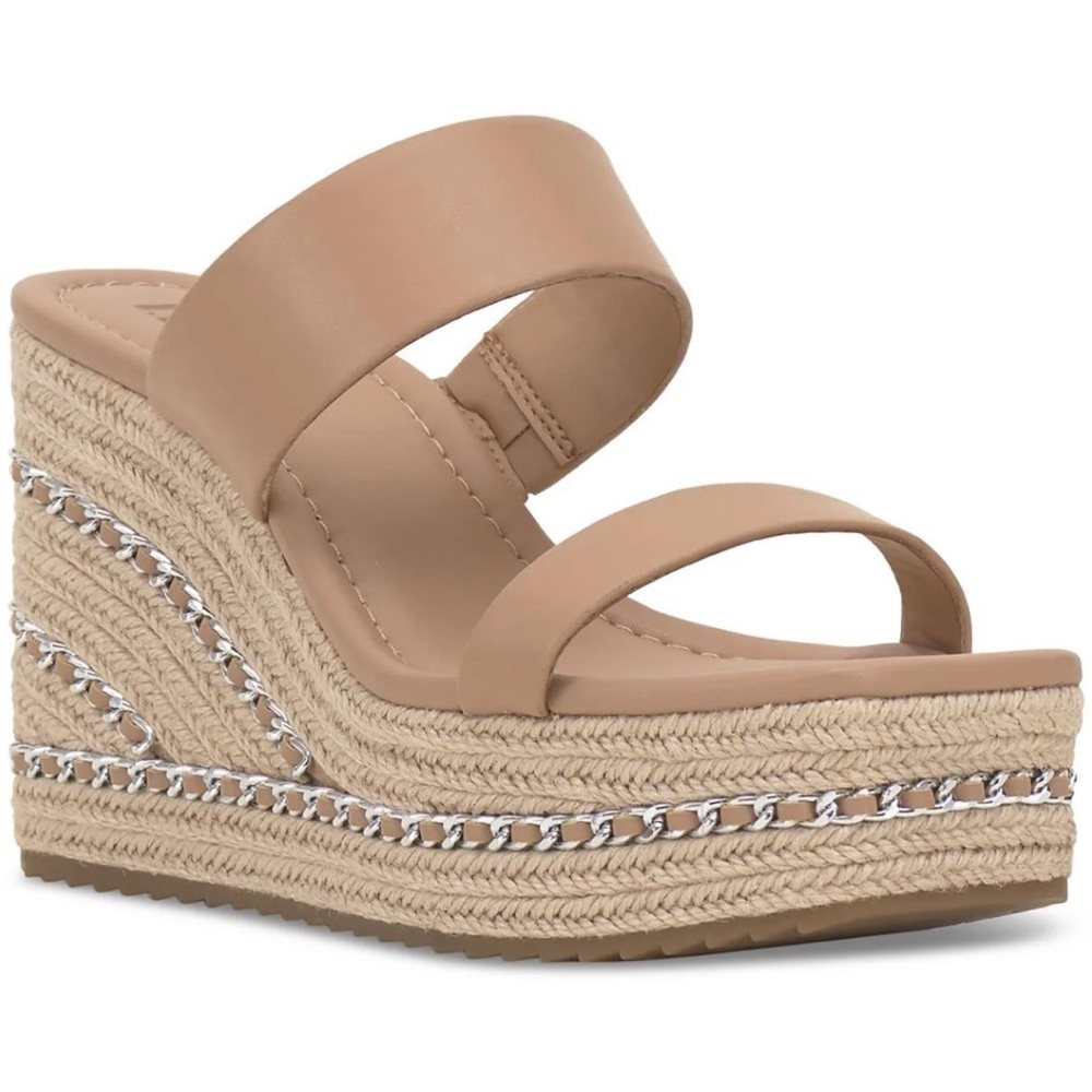 NIB INC NYLANA Comfort Insole Wedge Espadrille Sandals Dark Almond Tan Size 9.5 - Picture 1 of 9